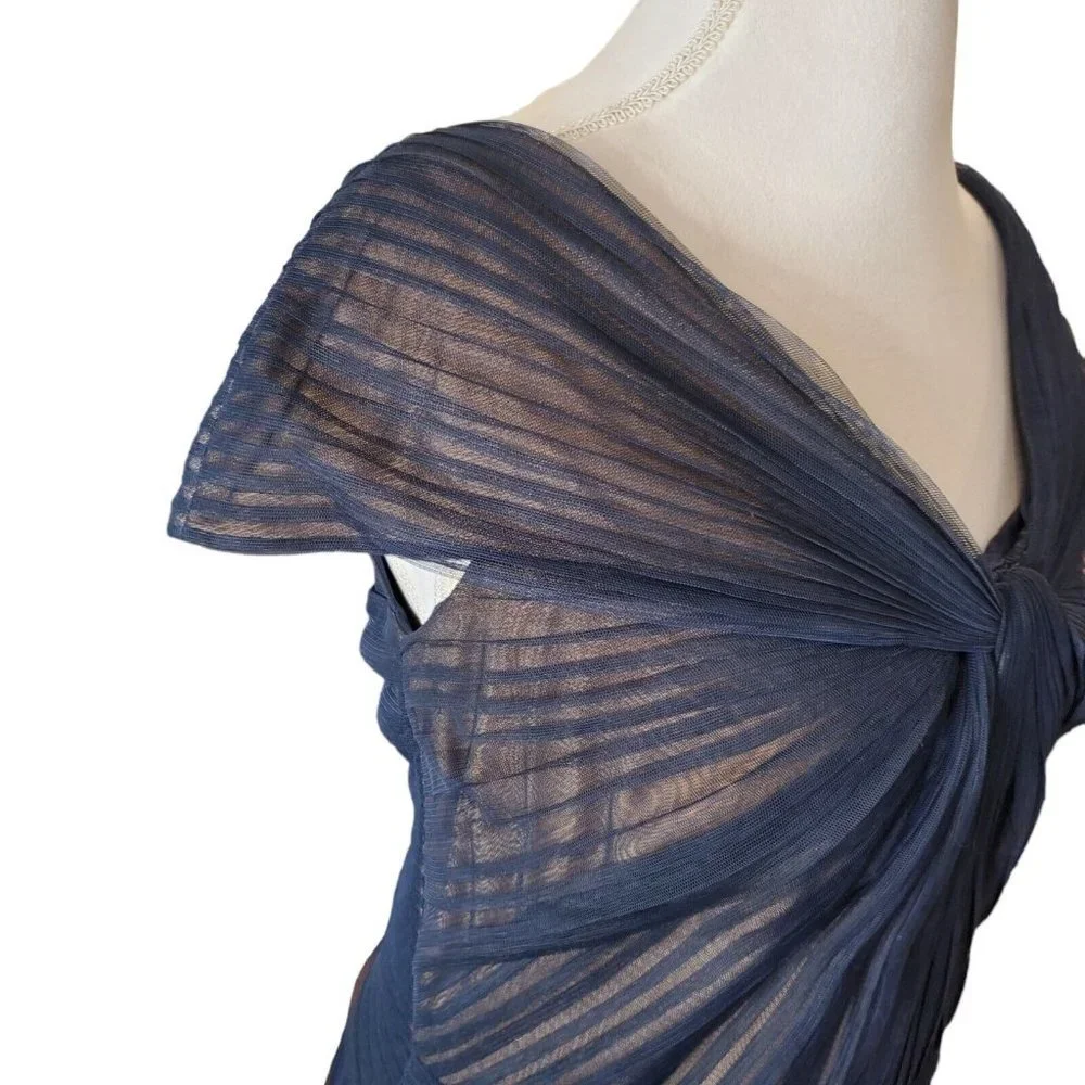 Tadashi Shoji Tulle Twist‎ Formal Maxi Gown Mother of Pride Navy Blue Size 12